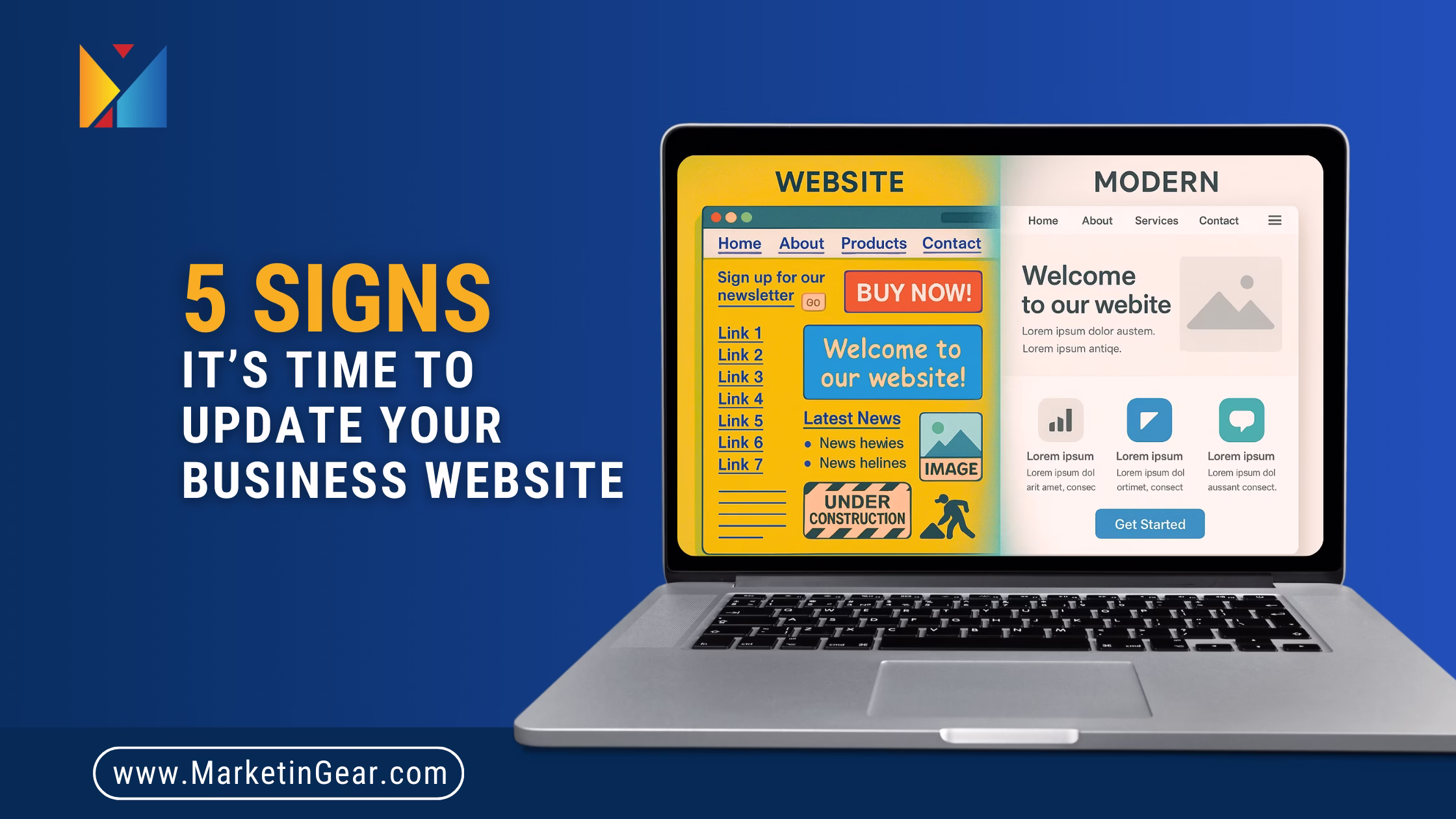 Modern vs. outdated business website comparison