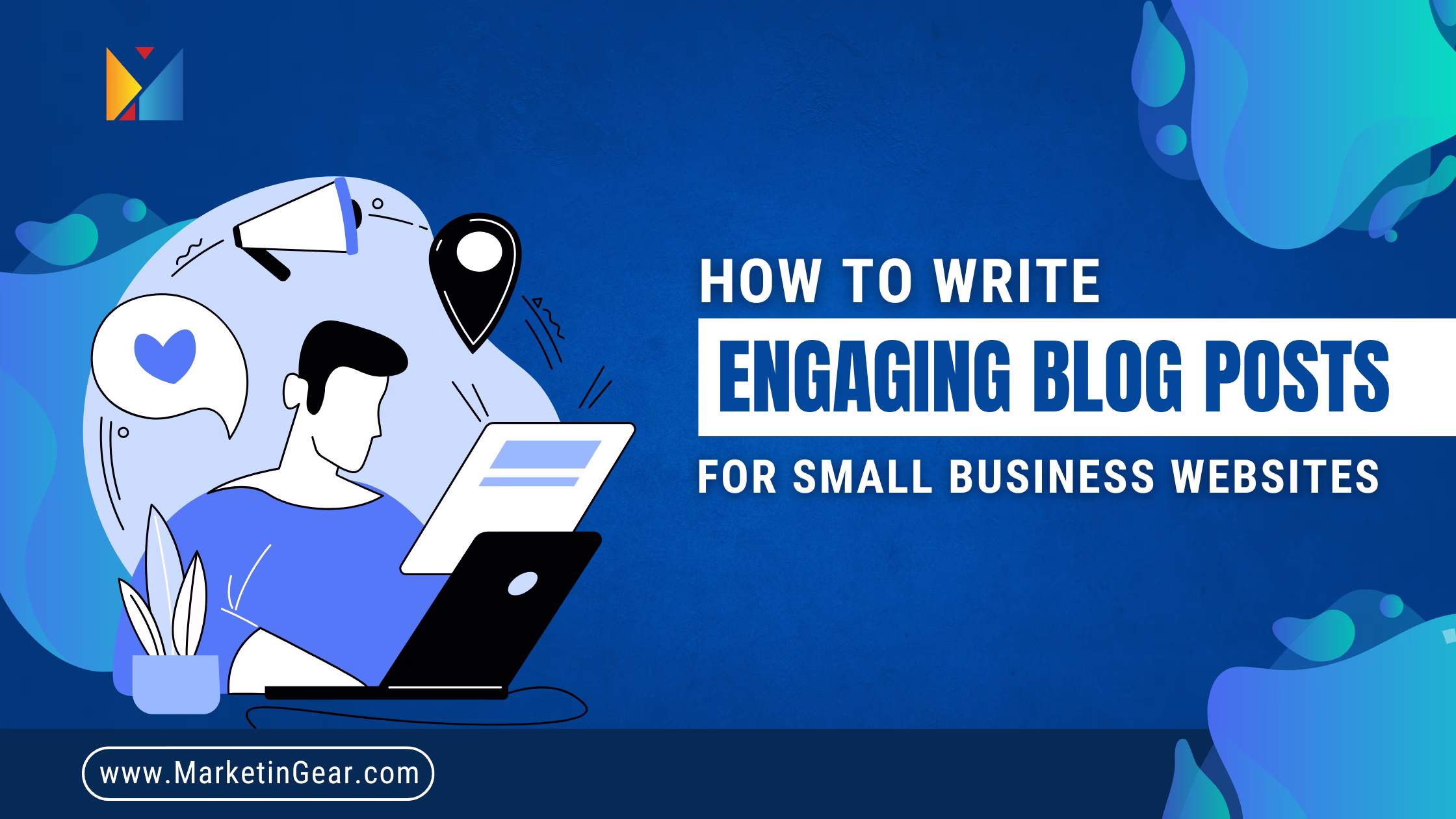 small business owner writing blog content on laptop